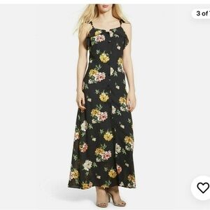 Womens Black Floral Ruffle Strappy Maxi Dress